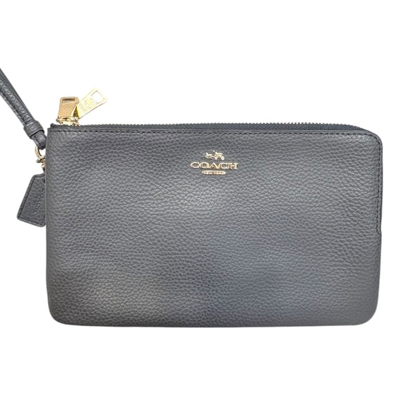 Coach gray leather double zipper clutch bag f87587 - Picture 1 of 8